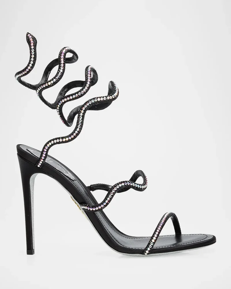 105mm Embellished Satin Snake-Wrap Sandals