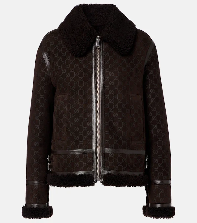 GG shearling-trimmed leather jacket