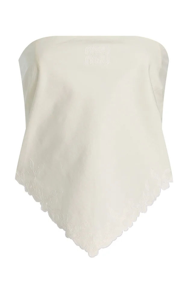 Strapless Embroidered Cotton-Linen Bandana Top