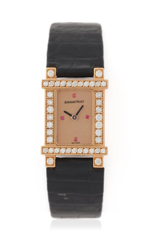 Rare Vintage Audemars Piguet 18k Rose Gold and Diamonds and Ruby Watch