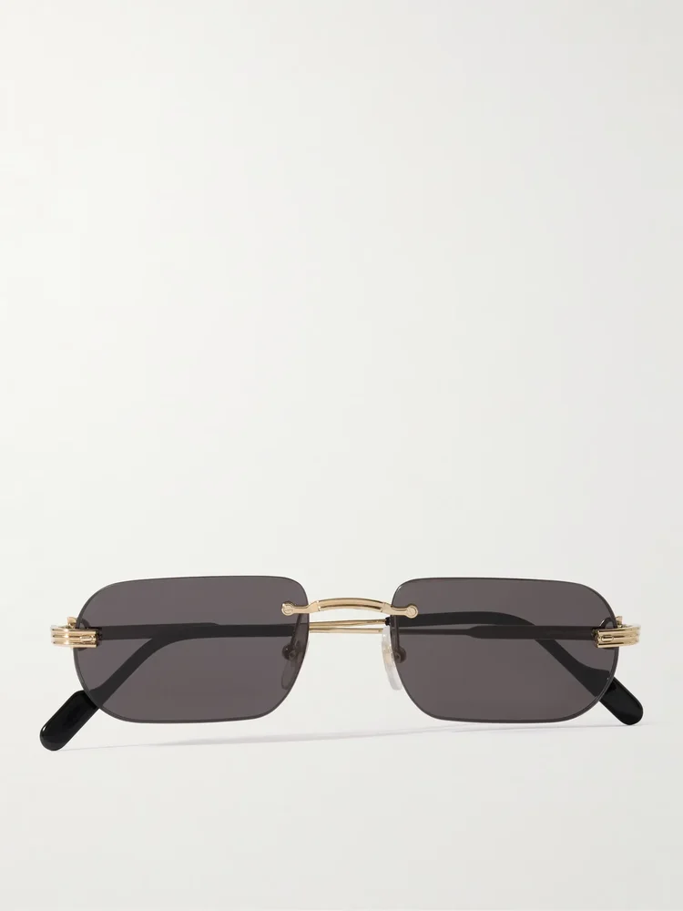 Première de Cartier rimless rectangle-frame gold-tone sunglasses