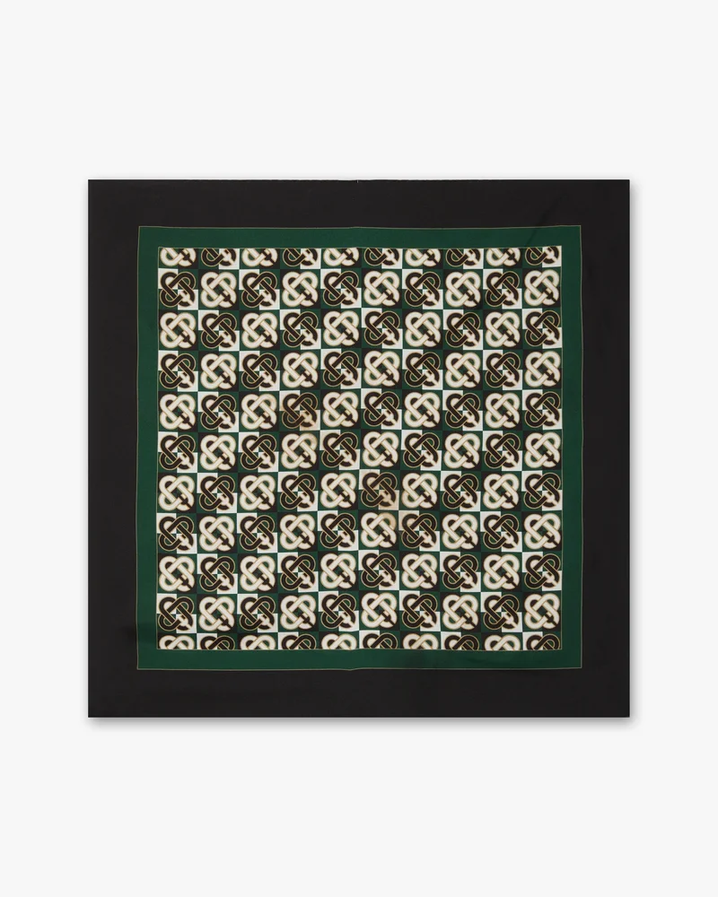 Green & Navy Check Monogram Medium Silk Scarf