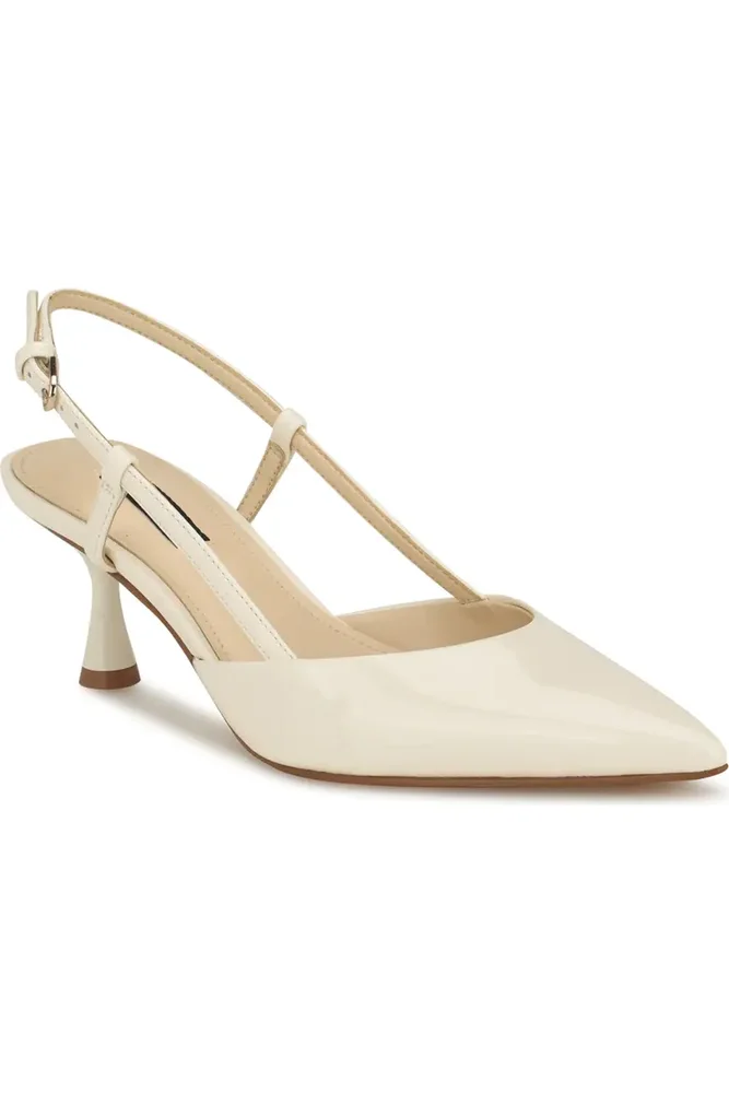 Rhonda Slingback Pointed Toe Kitten Heel Pump (Ivory Patent)