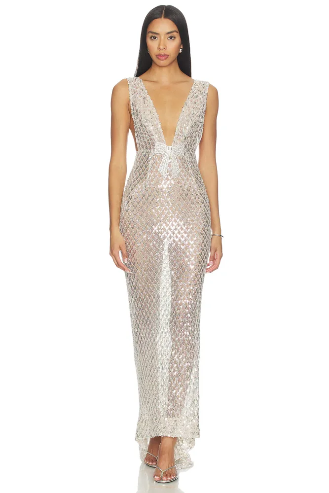 Liora Crystal Bridal V-neck Maxi Dress