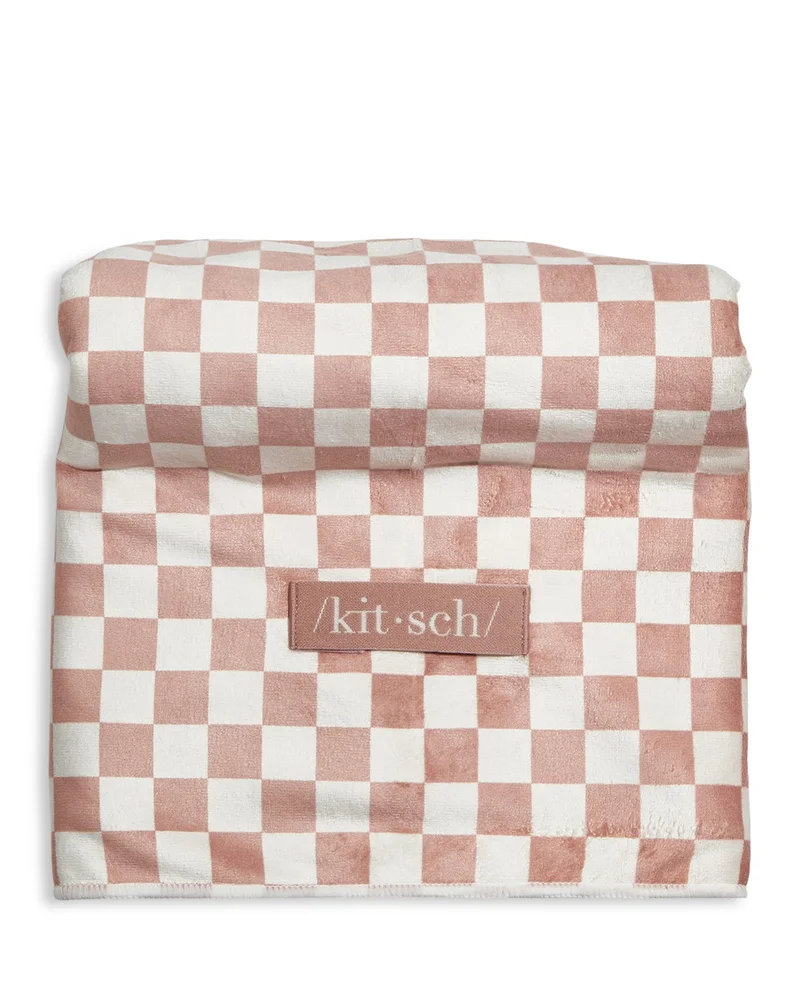 Extra Large Quick Dry Hair Towel Wrap, Terracotta Checker