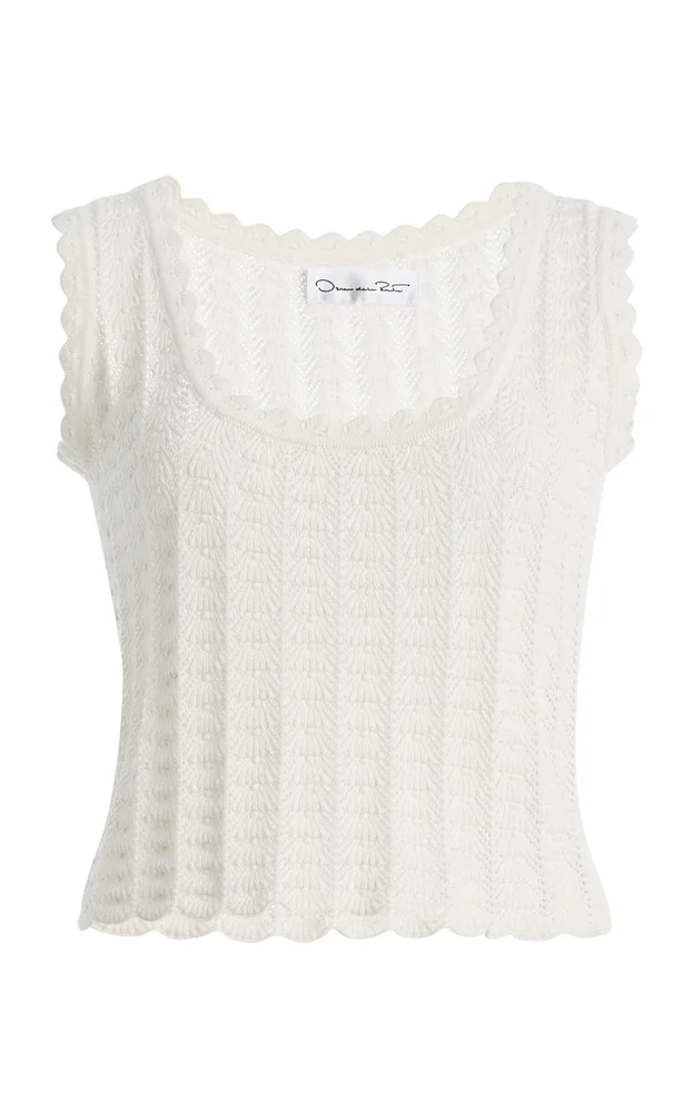 Pointelle-Knit Cotton-Silk Tank Top