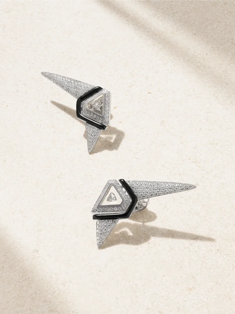 Universe 18-karat white gold, diamond and enamel earrings