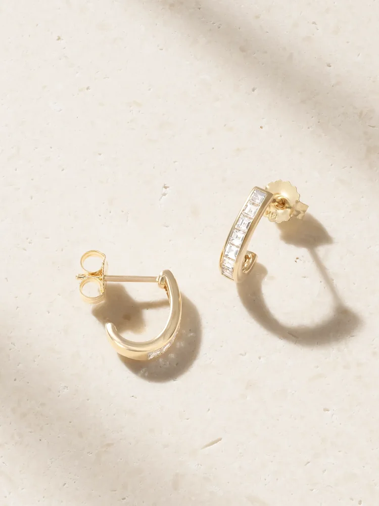 Baby 14-karat gold diamond hoop earrings