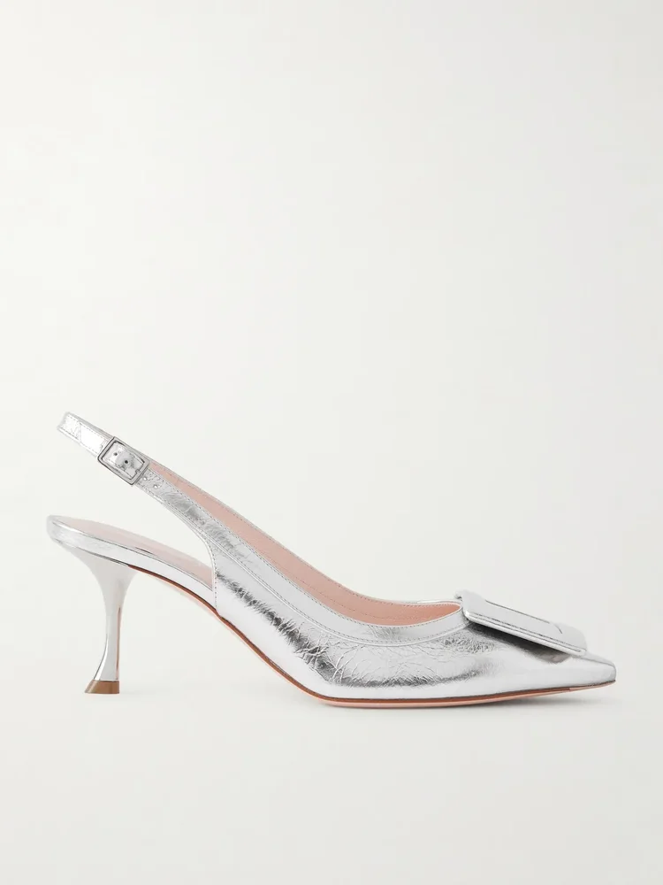 Viv In The City 65 metallic textured-leather slingback pumps