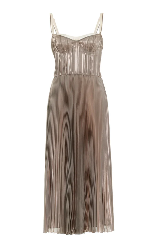 Bra-Detailed Pleated Voile Midi Dress