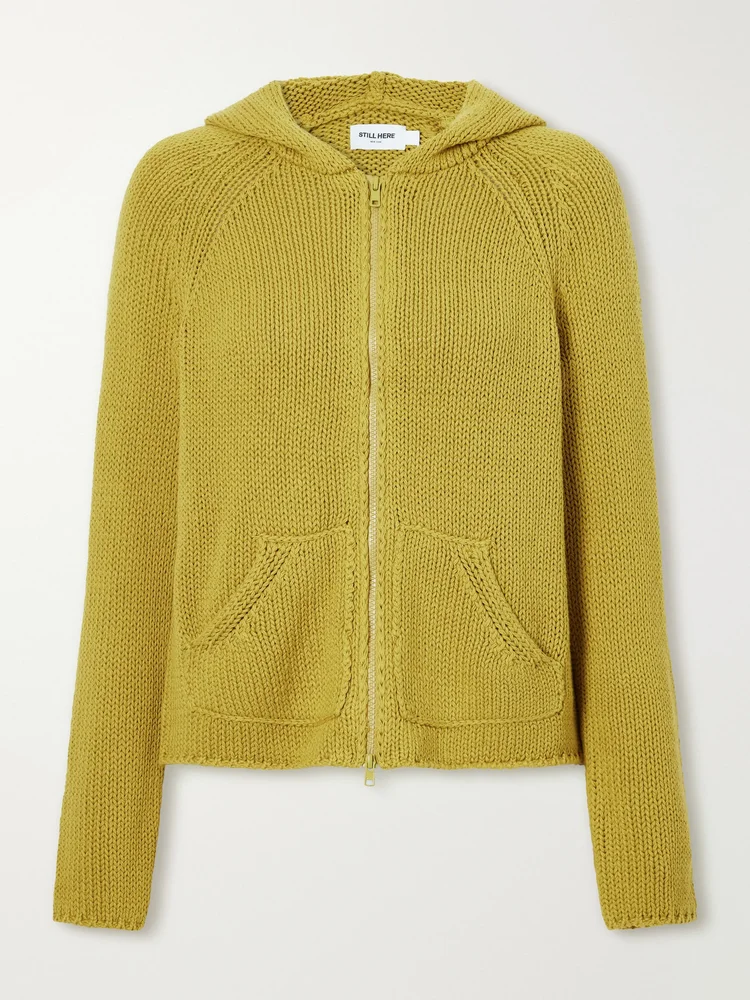Bear hooded cotton cardigan