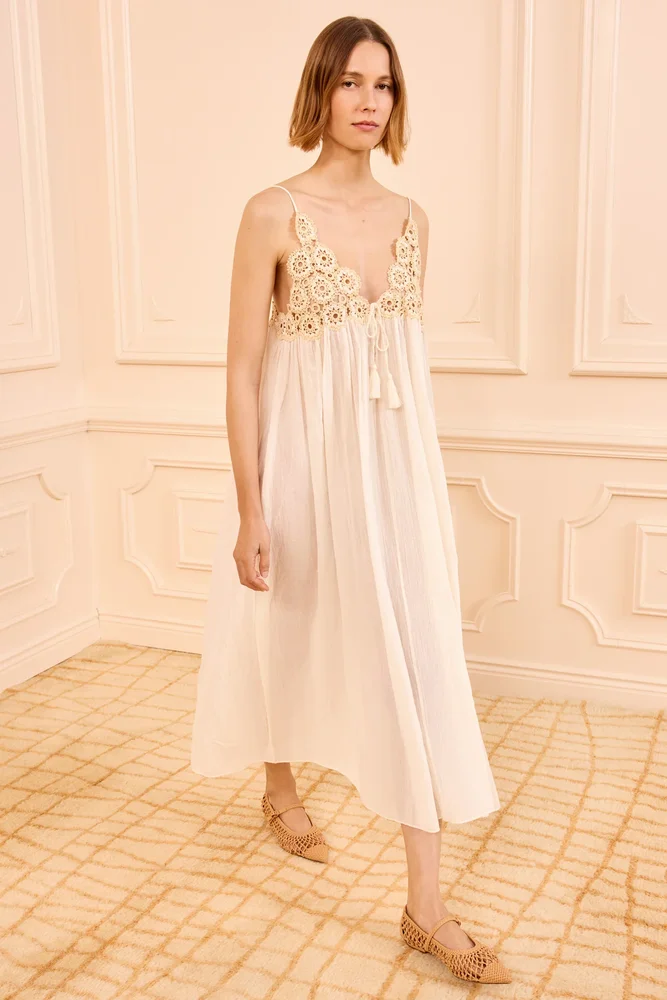 Zadie Dress Coverup with Crochet Detail Creme