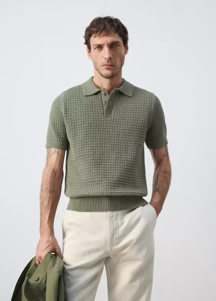 Waffle-knit polo