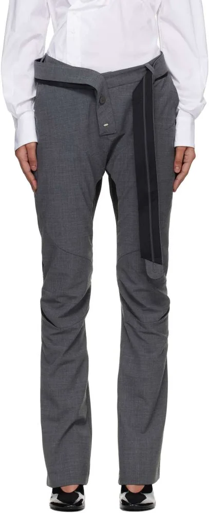 Gray Slim Multiline Suit Trousers