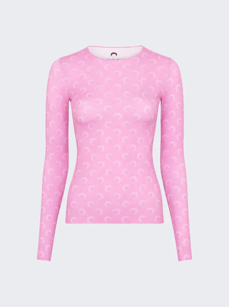 Moon Printed Jersey Long Sleeve Crewneck Top PINK