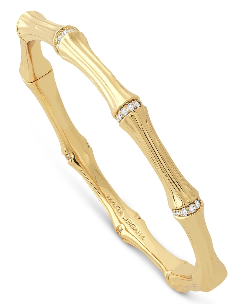 Sculpted Bamboo Hinged Bangle Bracelet in 18K Gold Plated