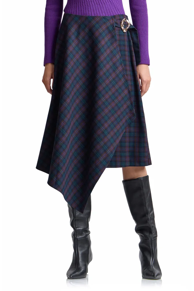 Plaid Scarf Midi Skirt