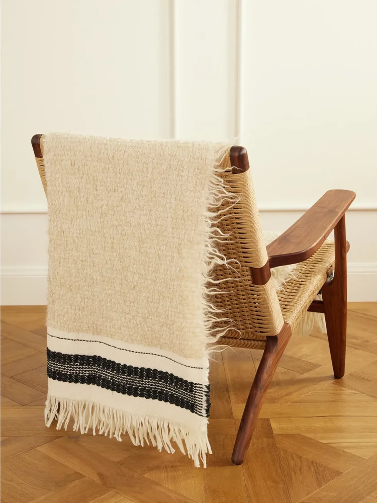 Cicatrice fringed striped mohair-blend throw