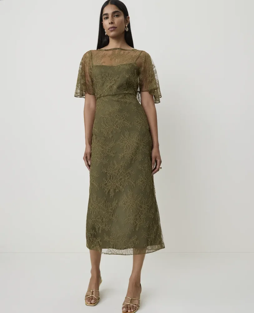 Lace Flutter Sleeve Midi Dress