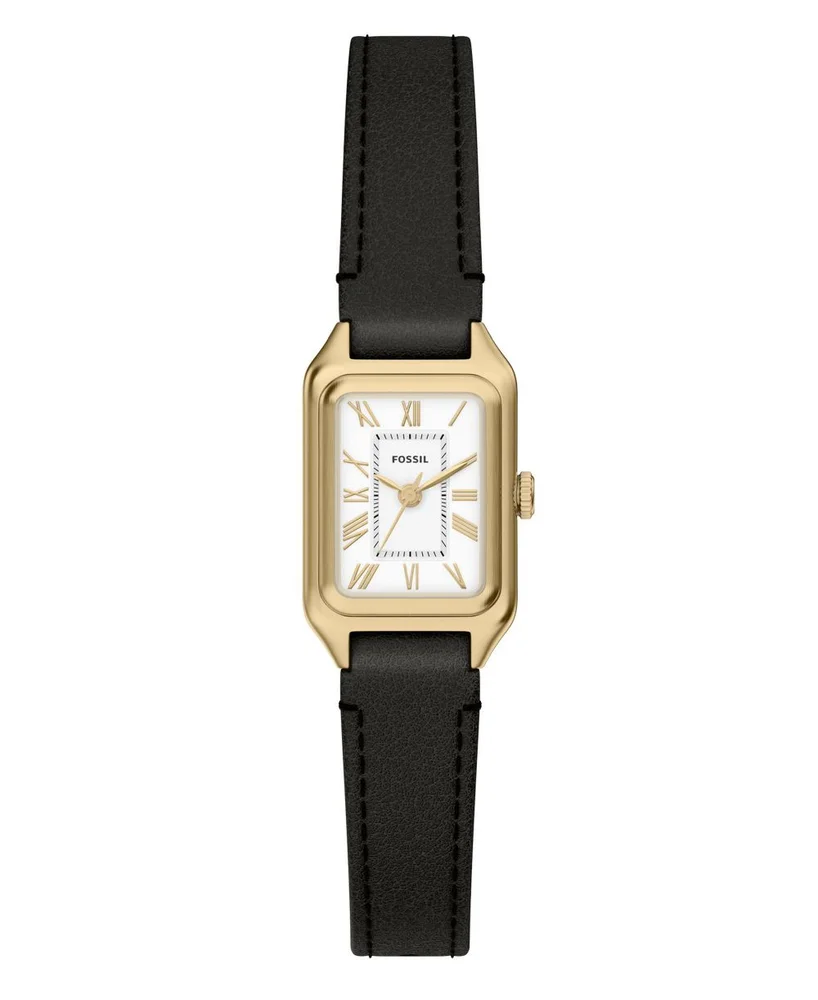 Raquel Three-Hand Black Leather Watch, 18mm