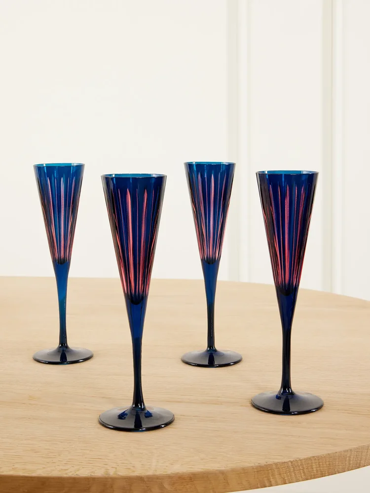 Prism set of four glass champagne flutes