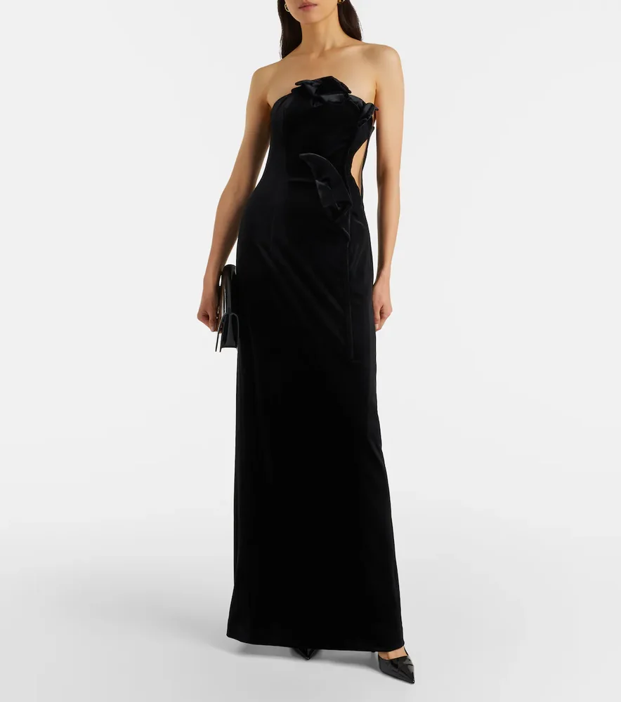 Marilyn Cutout Floral-Appliqué Velvet Gown