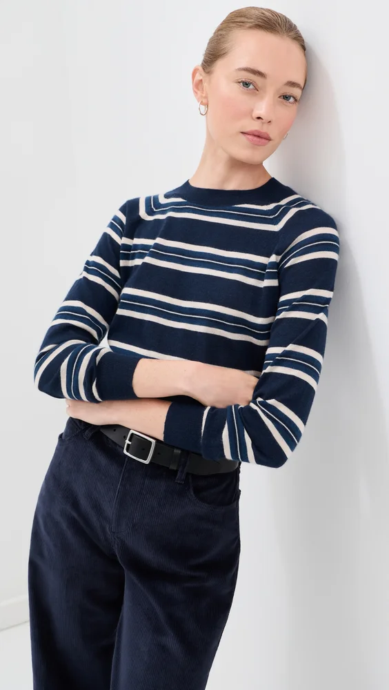 Long Sleeve Striped Raglan Cashmere Sweater