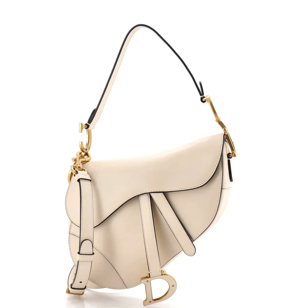 Dior Saddle Handbag with Strap Leather Medium, White