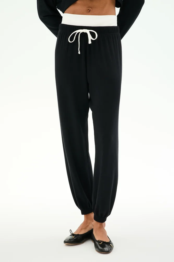 Andie Dual Waist Sweatpant - Black/White