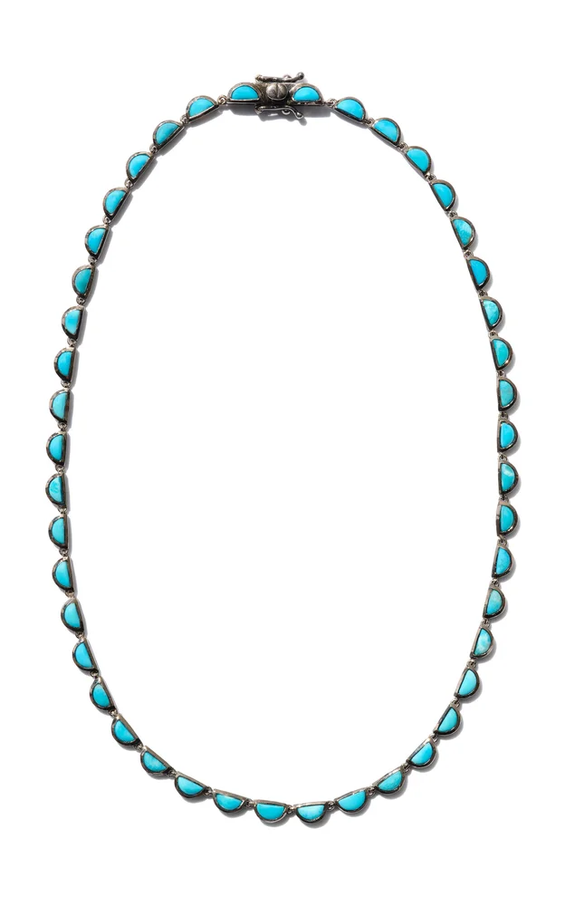 Nakard Small Scallop Sterling Silver Turquoise Riviere Necklace
