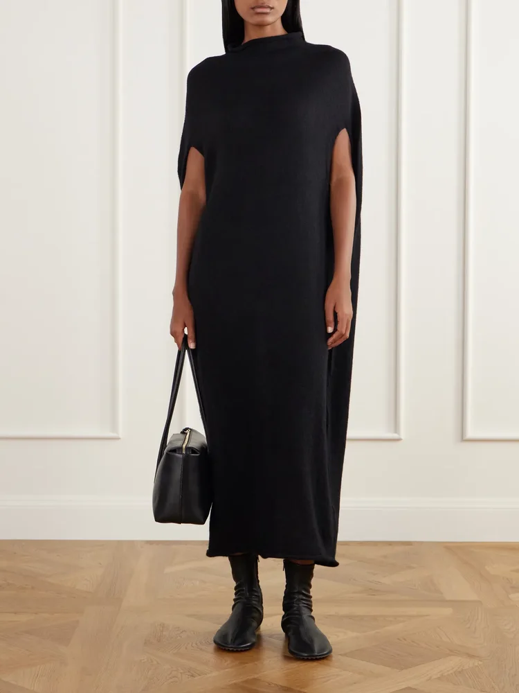 Bottle cape-effect wool-blend maxi dress