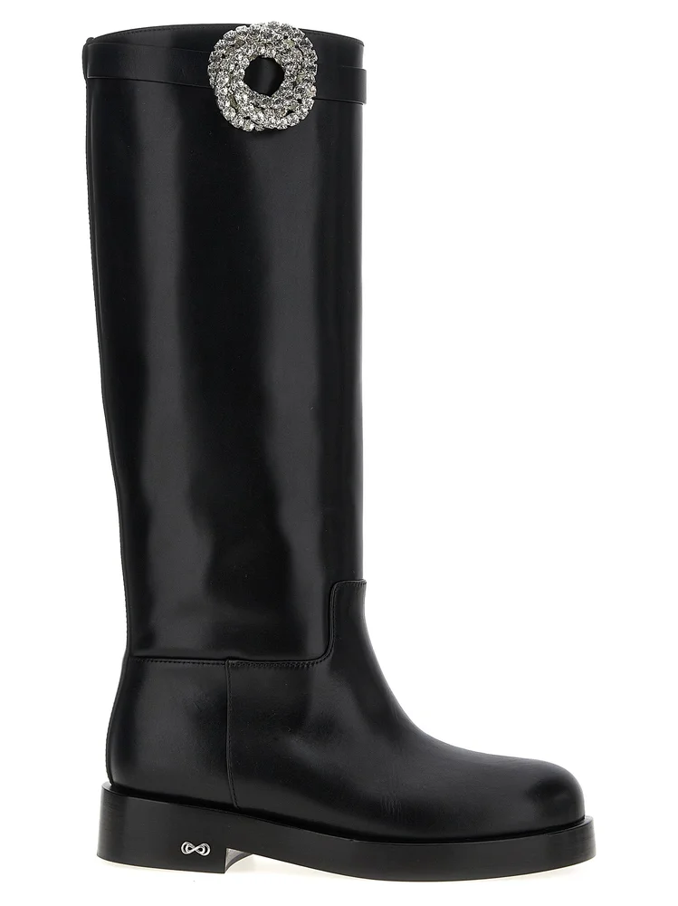 Crystal-Embellished Calfskin Boot, Black