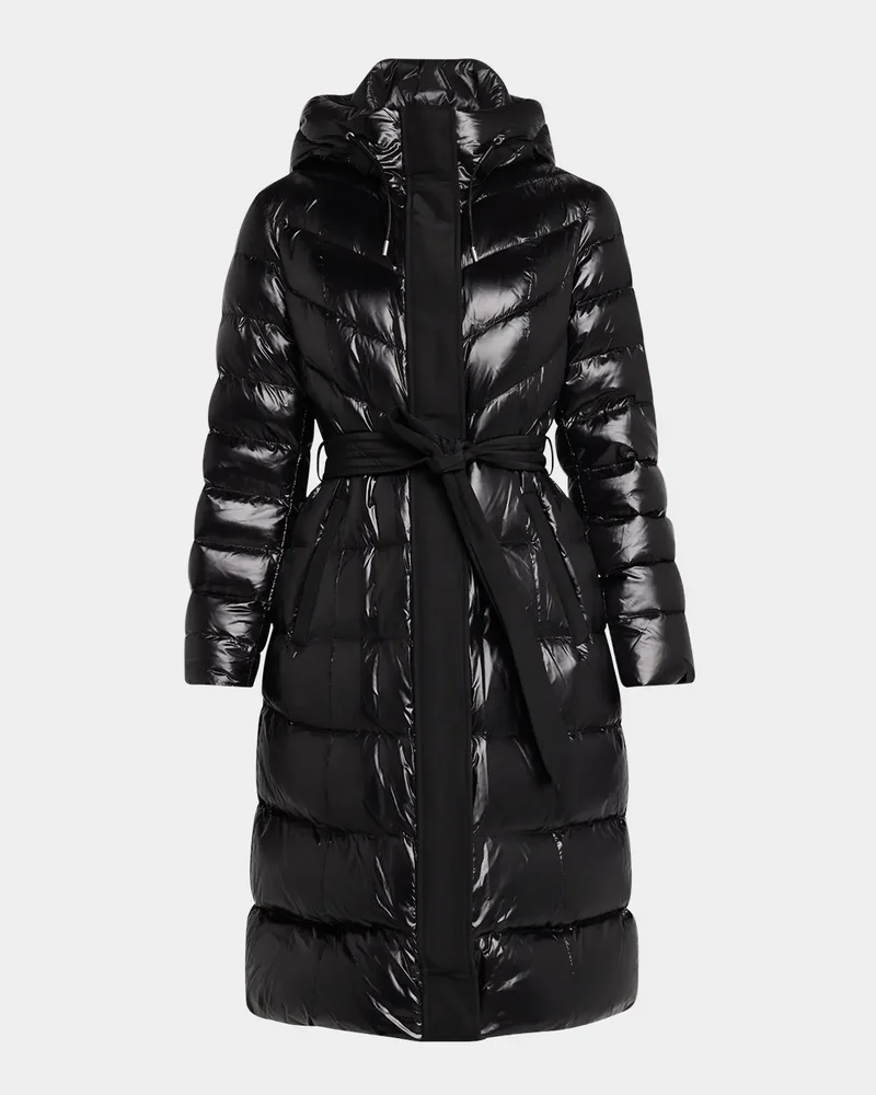Coralia Lustrous Light Down Coat with Sash Belt