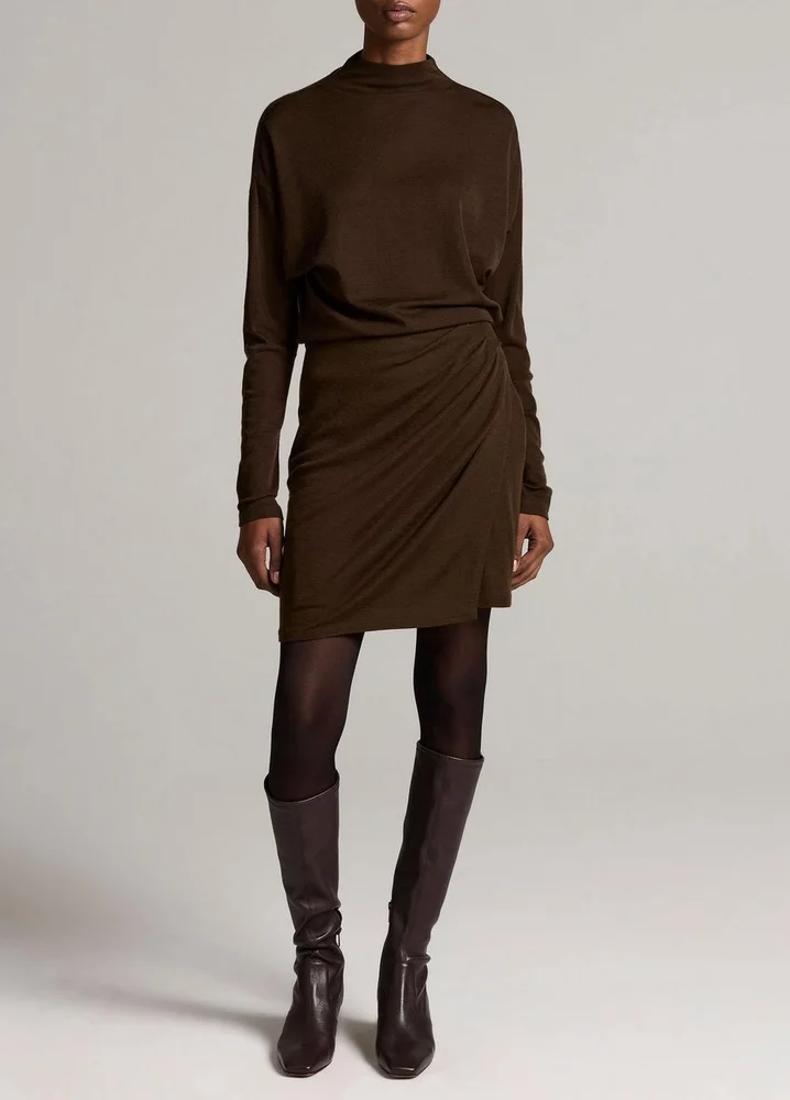 Wool-Blend Side-Drape Short Skirt
