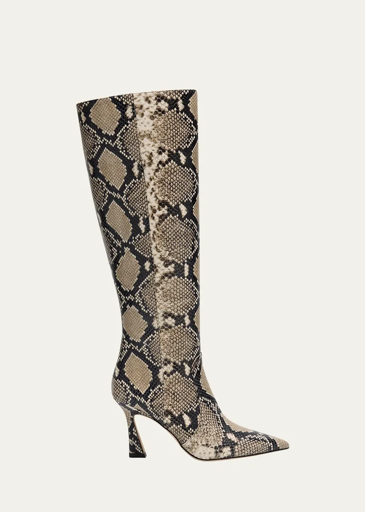 85mm Vinnie Snake-Printed Leather Knee-High Boots