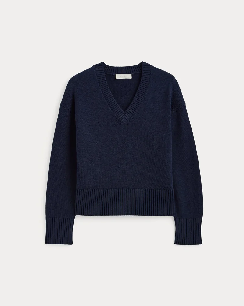 Boxy V-Neck Sweater in Everyday Cotton | Navy