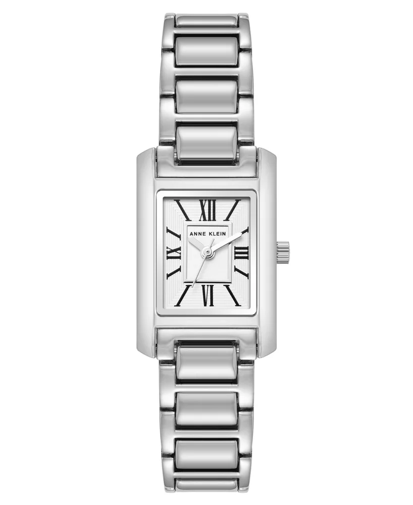 Quartz Classic Rectangular Roman Numeral Silver-Tone Alloy Metal Watch