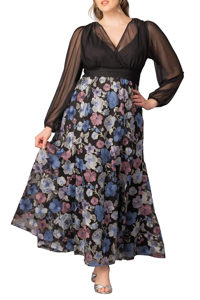Isabella Embroidered Long Sleeve Gown