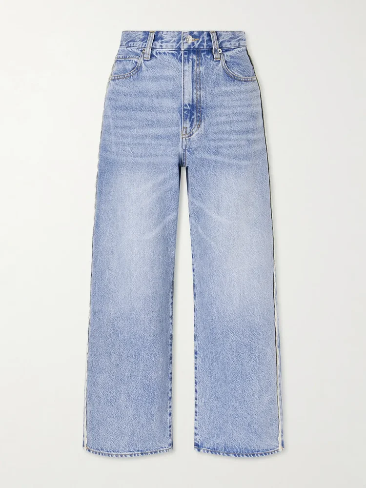 the crochet bow crop high rise wide leg jeans