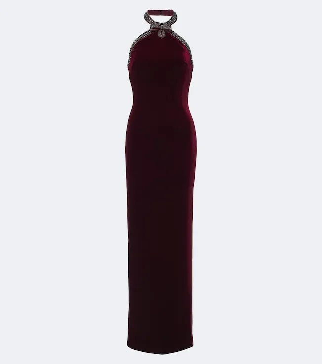 Embellished halterneck velvet gown