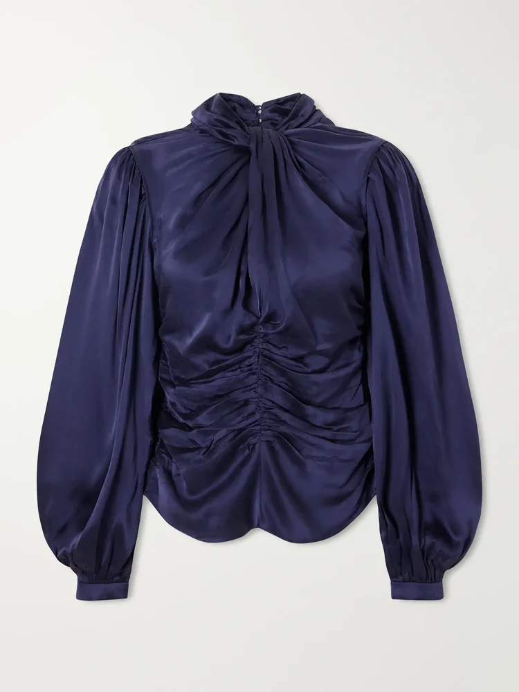 Depsona ruched silk-satin blouse