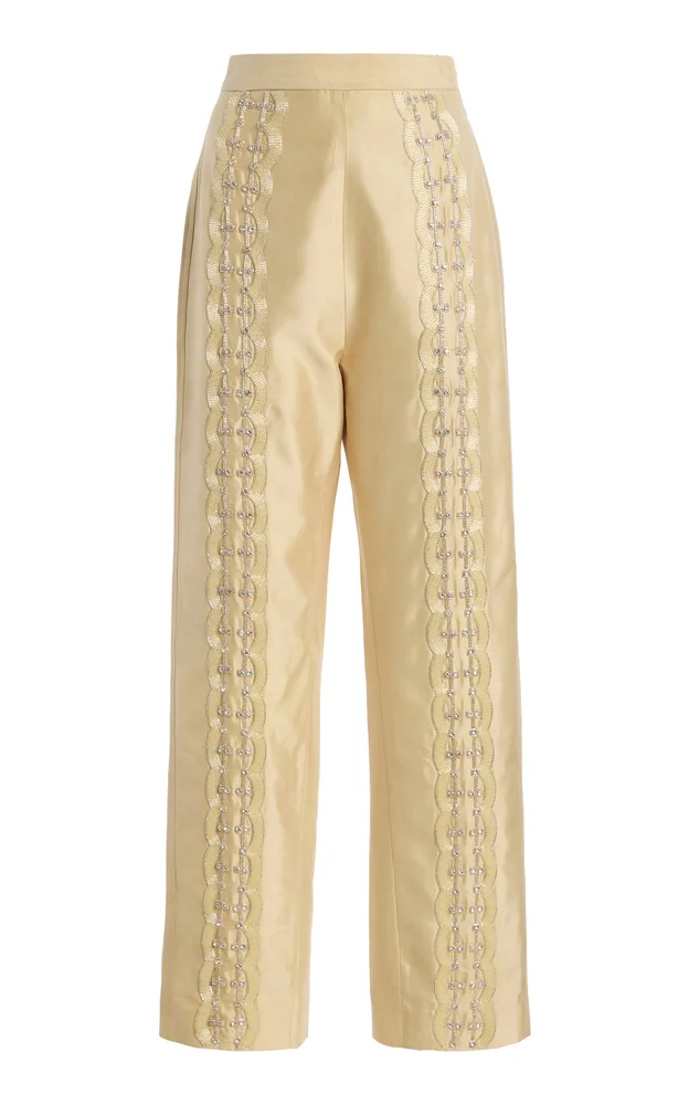 Nadja Embellished Silk Straight-Leg Pants