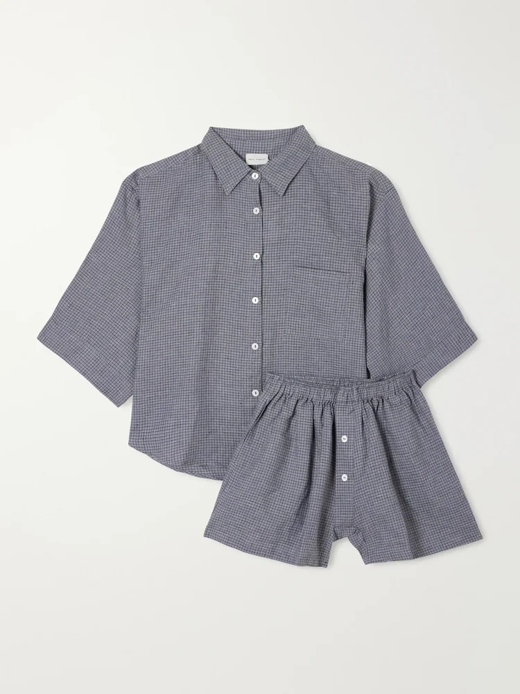 03 checked linen shirt and shorts set