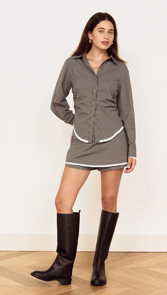 Fitted Waist Check Shirt with Contrast Hem