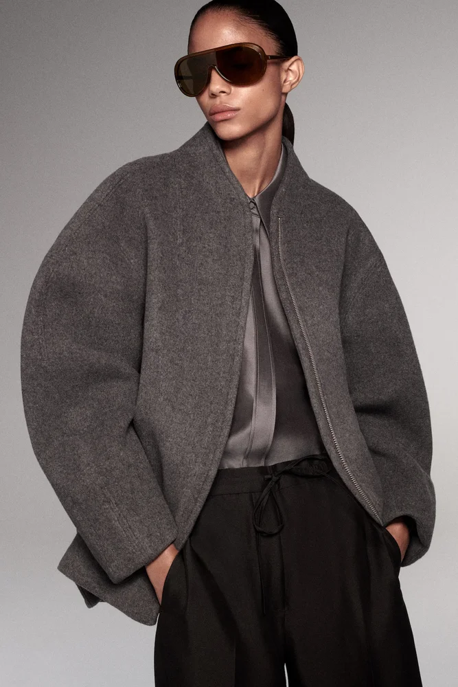 Sculpted wool-blend zip-up jacket
