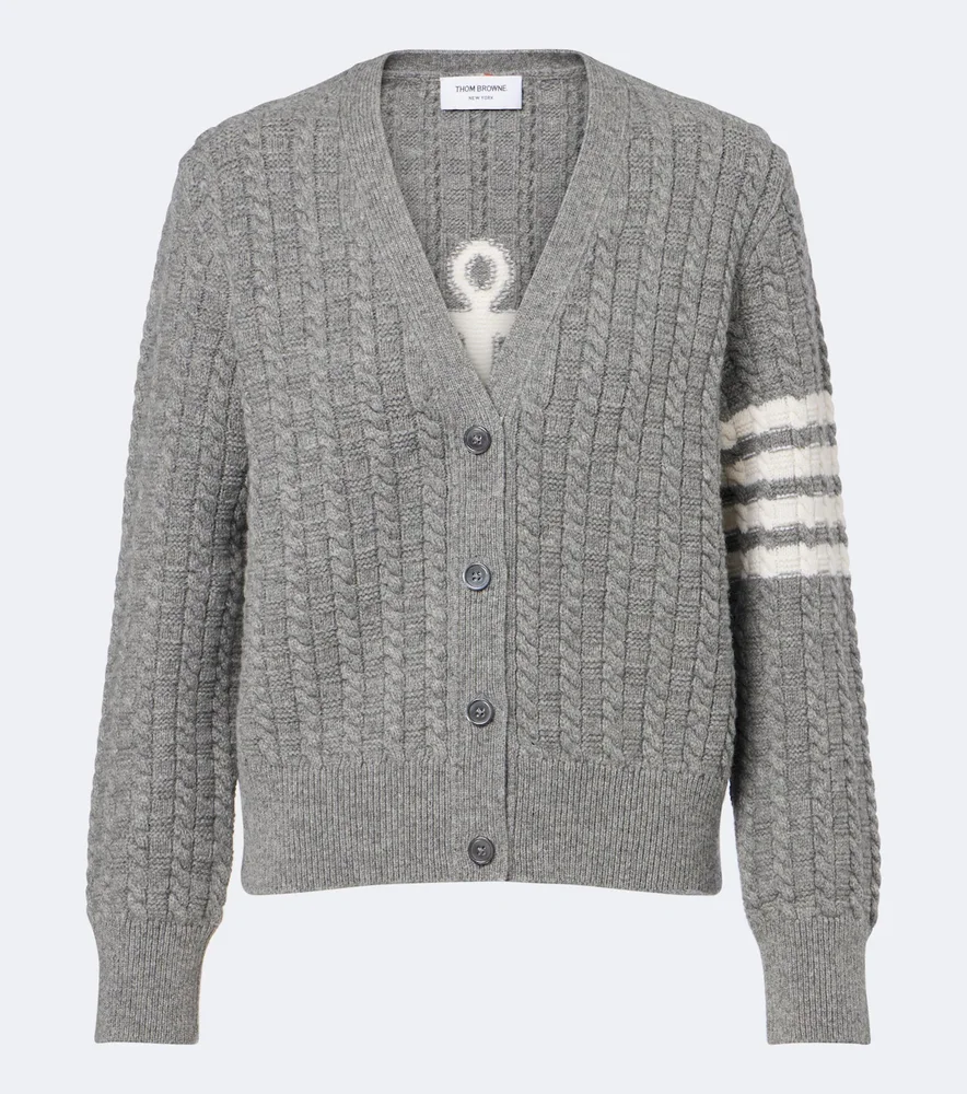 4-Bar cable-knit virgin wool cardigan