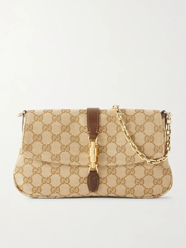 Gucci Aperitivo leather-trimmed canvas-jacquard shoulder bag