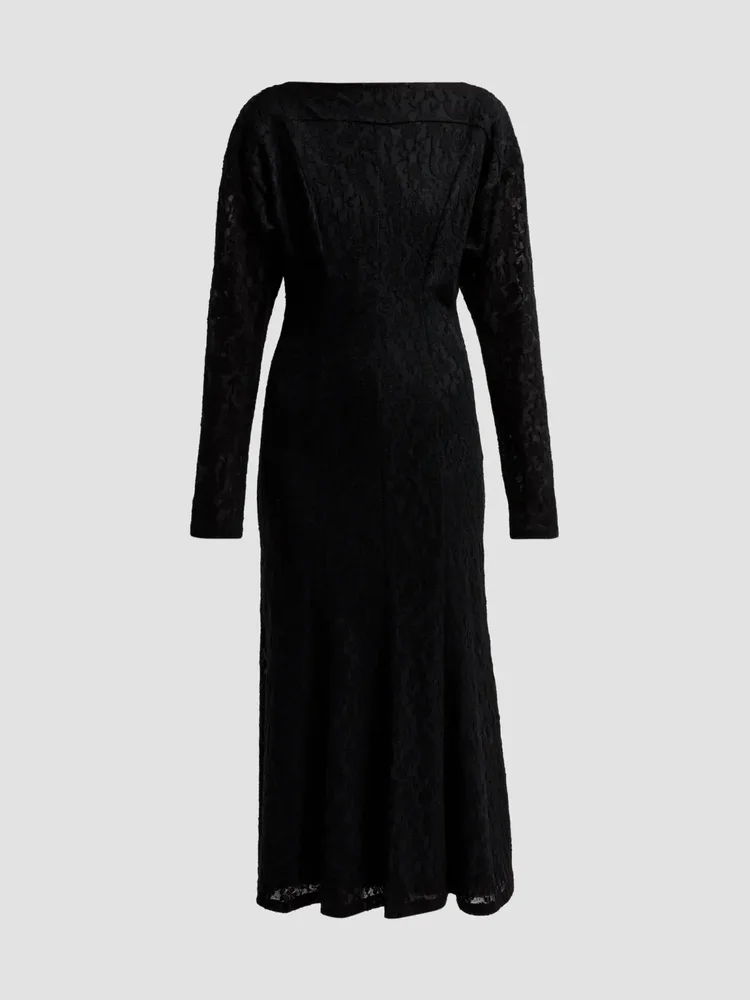 Boatneck Wool-Blend A-Line Midi Dress