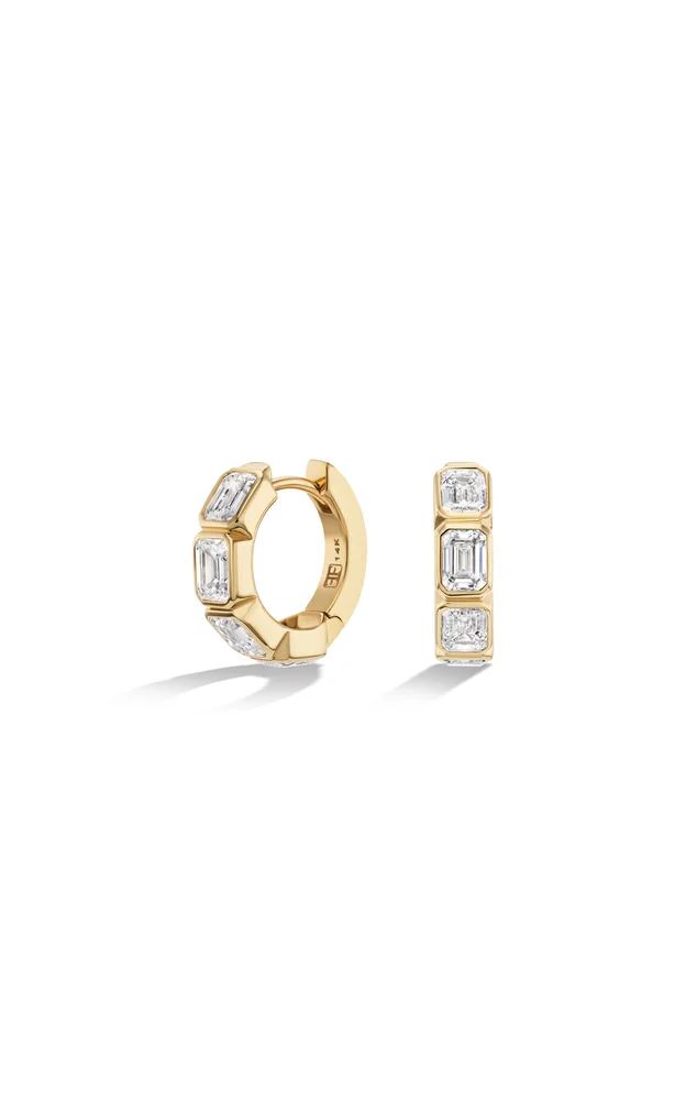 14K Yellow Gold Diamond Hoop Earrings