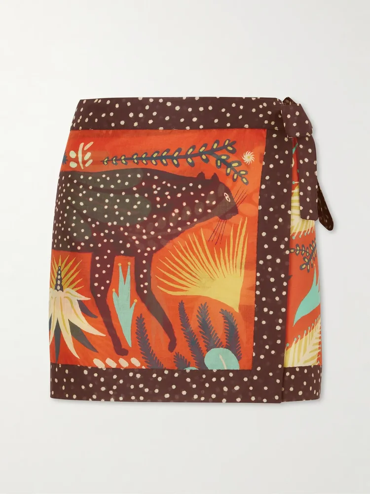 printed cotton voile mini wrap skirt